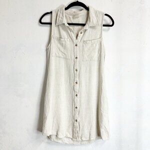 Three Birds Nest Linen Mini Shirt Dress Button Down Womens Small Boho Minimalist